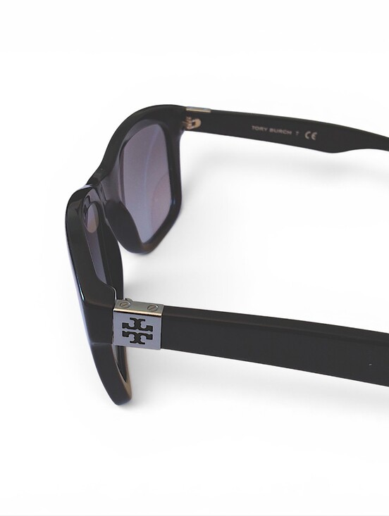 Tory Burch Black Square Sunglasses w/ Silver Logo Hardware